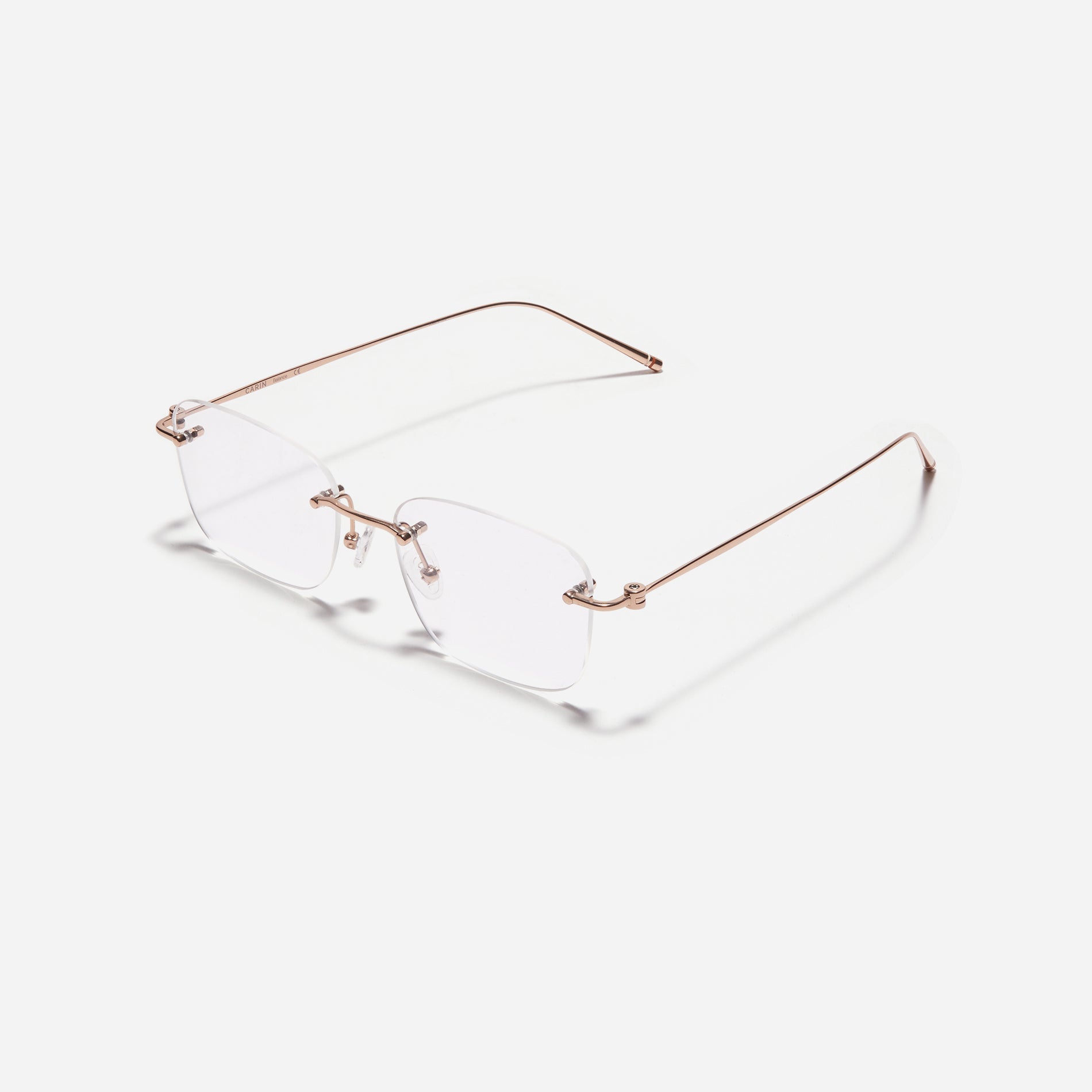 Rimless square-shaped retro eyeglasses. Featuring narrow rims and dual lining on the tips, these eyeglasses ensure a consistently comfortable fit and prevent slipping.
